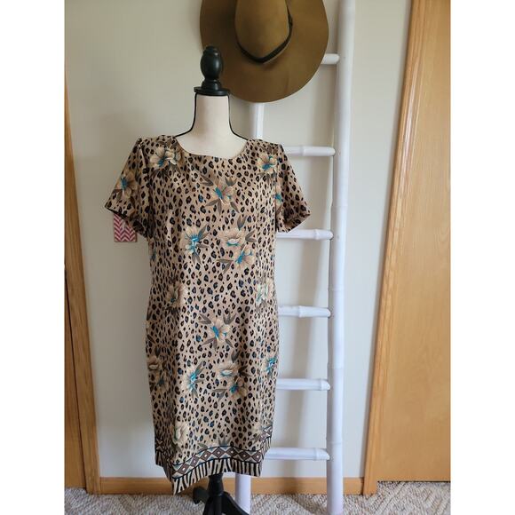 Kathie Lee Leopard Floral Print Dress Sz 16 - Picture 1 of 6